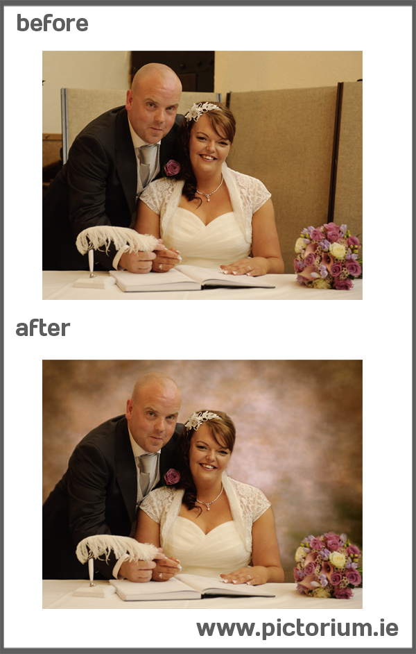 DUBLIN PHOTO EDITING RETOUCHING SERVICES Wedding Photo. Remove / Change background. 1st Anniversary Gift /present. The Pictorium Photo Restoration Editing Digital Manipulation & Touch up of photos, Remove Add People & Objects, Change backgrounds, Torn Damaged Faded Creased Water Damaged Photos Professionally restored and Printed onto Paper, Canvas & Framed in one of our many Photo Frames. We work with customers Nationwide