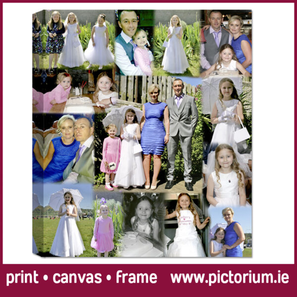 1st HOLY COMMUNION/ PHOTO COLLAGE Edited Photo in a Blend Collage. Print, Canvas Framed. Pictorium Photoshop Monkstown Dublin We Design and Print Personalised Photo Collages. Unique designs. Canvas, Printed, Framed, Block Float, Frame. Delivered all around Ireland. Communion Confirmation Bedroom Wall Art