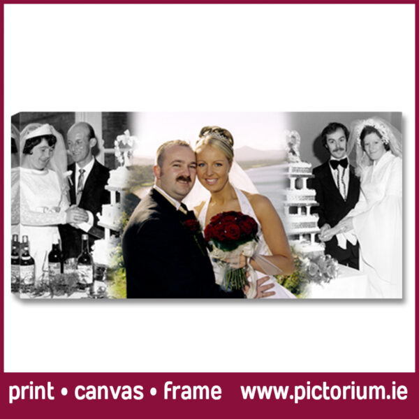 WEDDING PHOTO COLLAGE personalised with parents. Print, canvas Framed.Pictorium Photoshop Monkstown Dublin We Design and Print Personalised Photo Collages. Unique designs. Canvas, Printed, Framed, Block Float, Frame. Delivered all around Ireland. Birthday, Anniversary, Engagement, Wedding, Mothers Day, Fathers Day, Valentines Day, Christmas Gifts