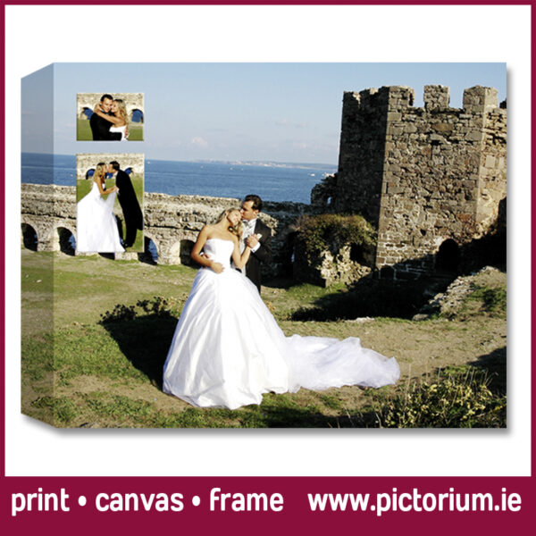 WEDDING PHOTO COLLAGE on Canvas with Inset Photos. Pictorium Photoshop Monkstown Dublin We Design and Print Personalised Photo Collages. Unique designs. Canvas, Printed, Framed, Block Float, Frame. Delivered all around Ireland. Birthday, Anniversary, Engagement, Wedding, Mothers Day, Fathers Day, Valentines Day, Christmas Gifts