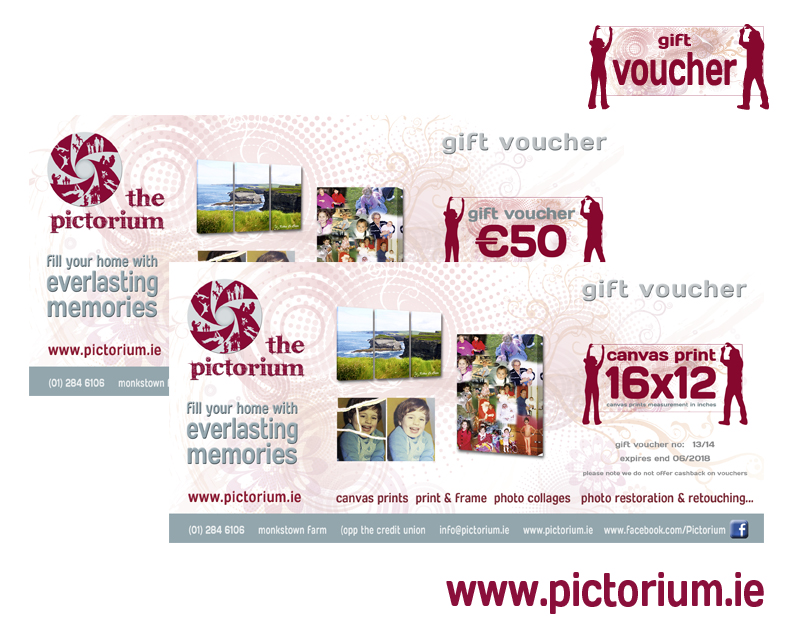 Pictorium Photoshop Monkstown Dublin Personalised Gift Vouchers Choose from our Canvas Prints Photo Frames, Float Frames, Photo Restoration, Photo Collages. Ideal birthday christening communion engagement wedding anniversary gifts mothers day, fathers day, valentines day, christmas gift