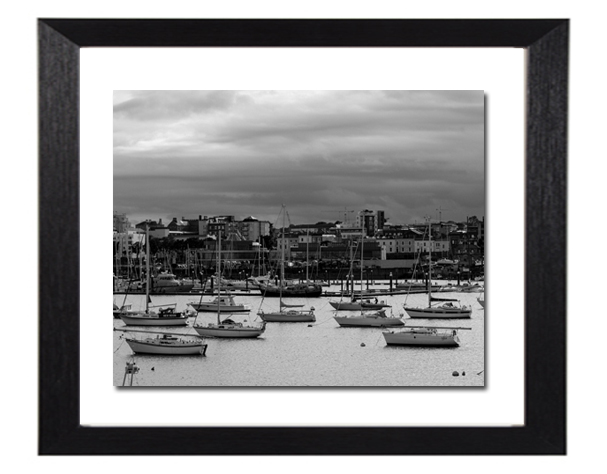 Lulu Landscape Photographs for Sale. Dun Laoghaire Marina print in Black Box Frame Lulu Photography at The Pictorium Monkstown Dublin. New Baby, Christeneing, Communion, Family Wedding Birthday Anniversary Events.